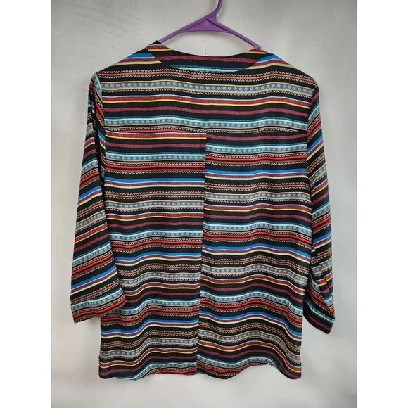 Dana Buchman Multicolor Striped 3/4 Sleeve Popover Blouse Size Medium - Picture 6 of 6